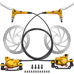 TOBWOLF Premium Gold MTB Hydraulic Disc Brake Set, Pre-Bled Dual Piston Aluminum Calipers & Levers with 160mm Rotors, Left Front 810MM & Right Rear 1470MM for Mountain Bike, E-Bike, Fat Bike