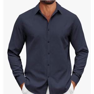 COOFANDY Men's Long Sleeve Button Down Dress Shirts Casual Business Casual Shirt Wrinkle Free Untucked Shirts Navy Blue M