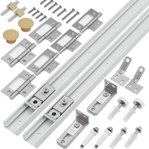Closet Bifold Door Hardware & 48 Inch Track 2-Pack Kit, 4 ft Bi Folding Puerta Repair Replacement Kit for Bedroom Laundry, with 4 foot Rail Floor & Top Bracket Pivot Pin Guide Roller Hinge Knob