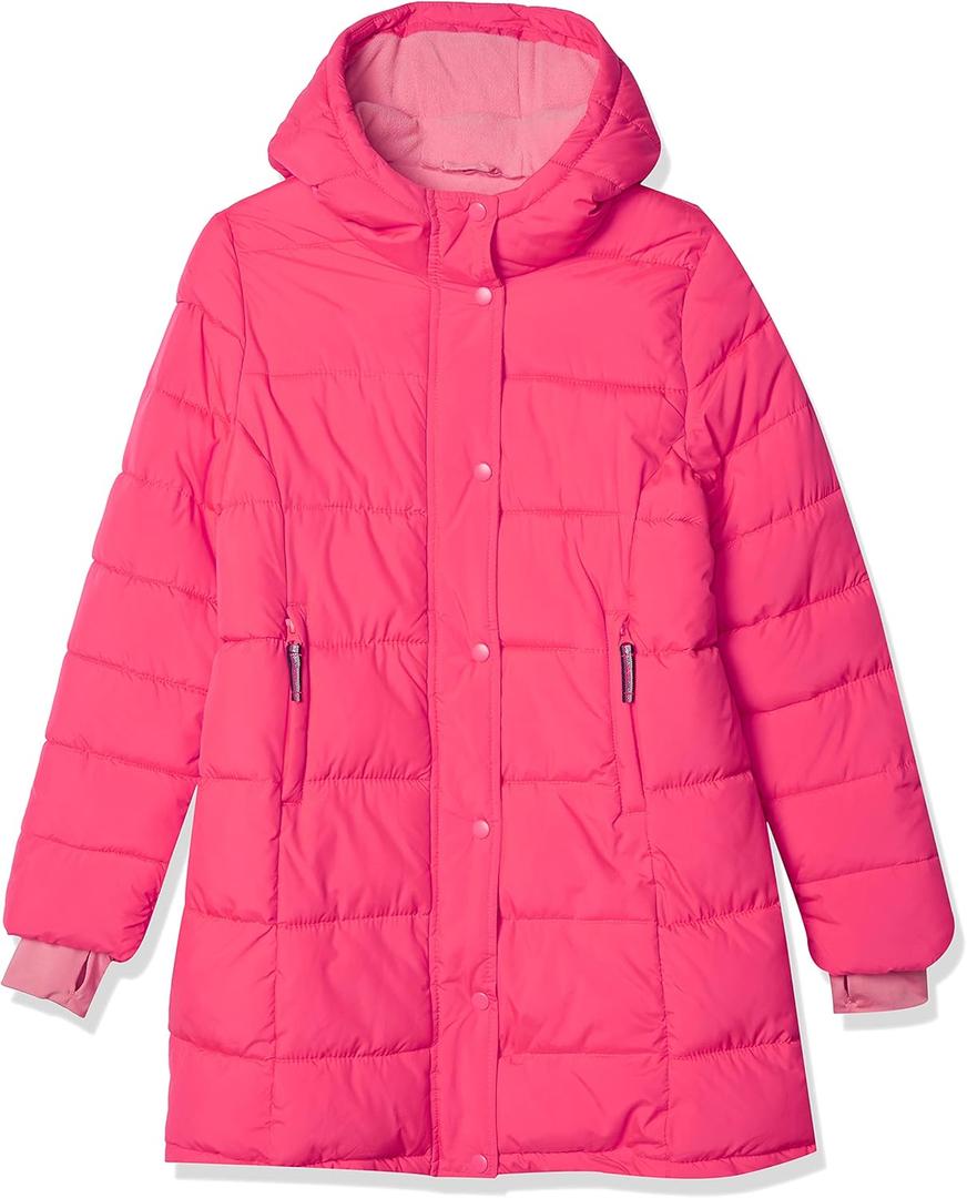 Amazon Essentials Girls and Toddlers' Long Heavyweight Hooded Puffer Jacket (Small, Bright Pink)