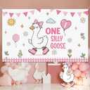 2 x One Silly Goose Birthday Backdrop Banner Decor Girl, 3 x 5Ft Silly Goose Pink Bow First Birthday Decorations for Girl Photo Props