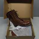 Coutgo Womens Mid Calf Combat Boots Low Heel Lace Up Round Toe Military Boots Fall Shoes with Side Zipper (6.5, Brown)