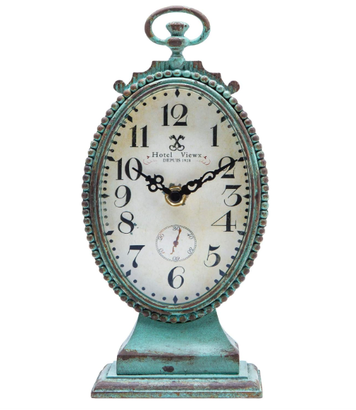 NIKKY HOME Vintage Table Clock - Battery Operated Rustic Distressed Style - Shabby Chic Home Decor for Fireplace Mantel, Shelf, Desktop, Countertop - GreenAmazon's Choice