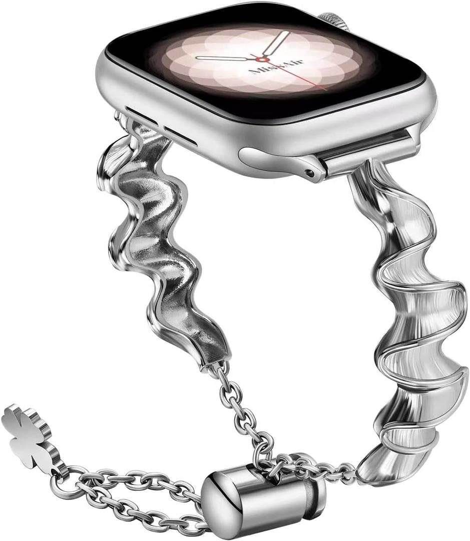 ZVVN Stainless Steel Tassel Band for Apple Watch Bands 38mm 40mm 41mm 42mm 44mm 45mm 49mm Women Men, Honeycomb Pattern Stainless Steel Metal Strap for iWatch SE Series 8 7 6 5 4 3 2 1 (Silver)