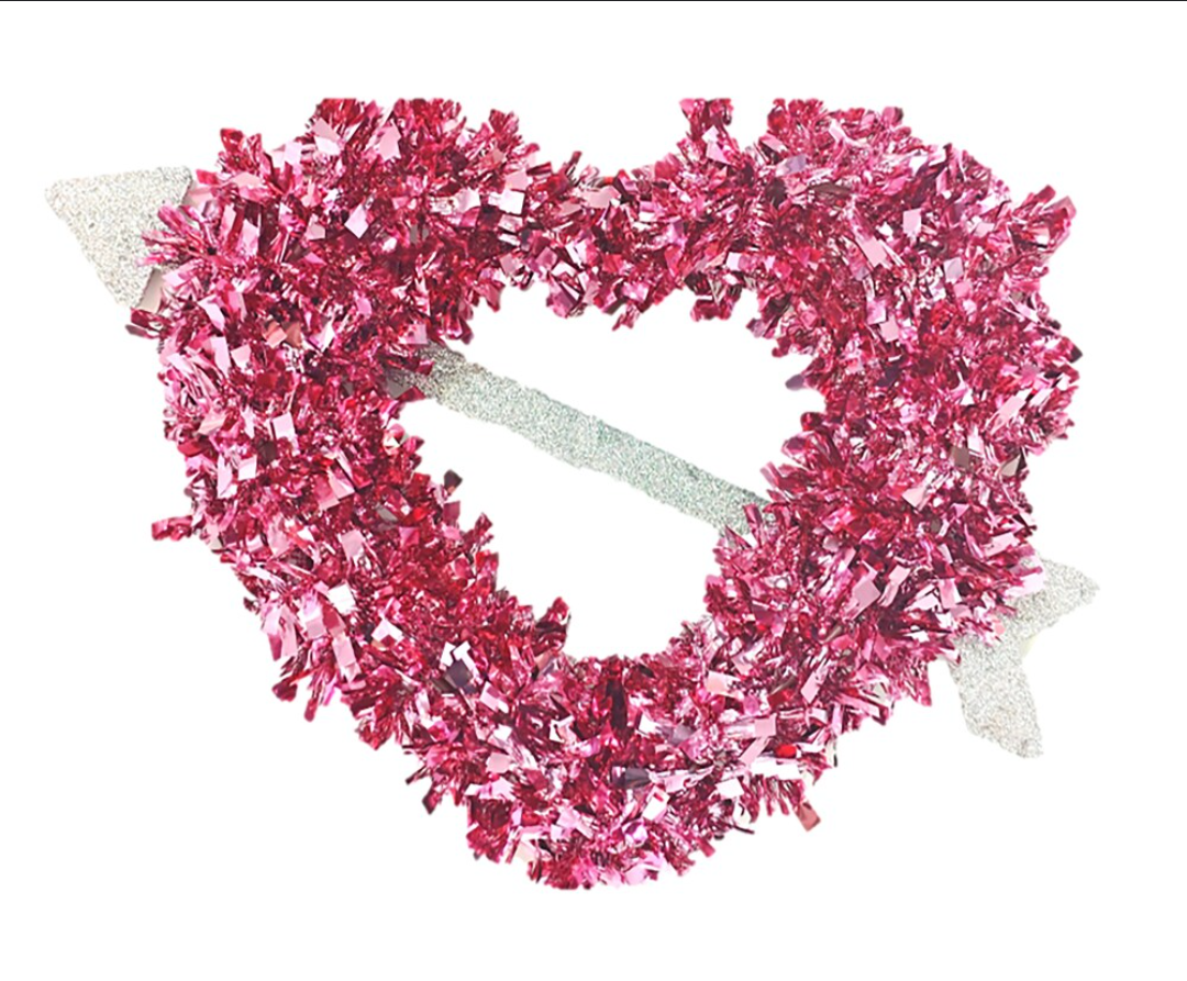 Holiday Home Valentine's Heart Tinsel Wreath with Arrow, Set of 2