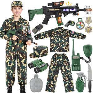 GIFTINBOX Kids Army Costume For Boys Military Soldier Costume with Army Toys,Dress Up Boys Costume Halloween Costumes for Kids Boys 8-10 (L(8-10Year))