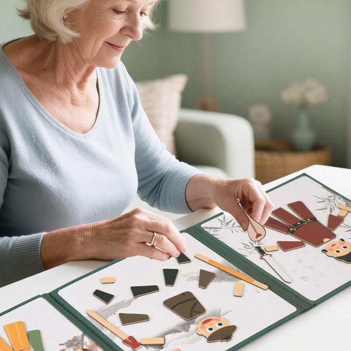 Creative Magnetic Puzzle Books for Adults Wooden Puzzle Games Ancient Dress Up Game Products for Elderly Hemiplegia,Travel Games Finger Exerciser for Seniors in Airplanes & Cars