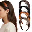 4PCS Fashion Headbands Plastic Hair Head Band Comb with Teeth, Headband with Teeth for Girls Non Slip,women's Recycled Plastic Black&Brown headbands,Gifts for Women and Teen Girls (Type 5)