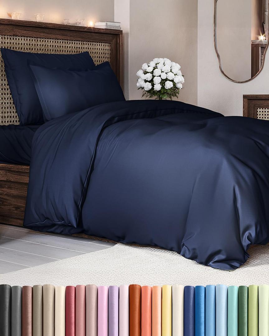Navy Blue Duvet Cover Twin/Twin XL Size - Extra Soft Twin/Twin XL Size Duvet Cover - Lightweight, Comfy & Breathable - Easy Care with Zipper Closures & Ties - 68" x 90" Inches - Comforter Not Included