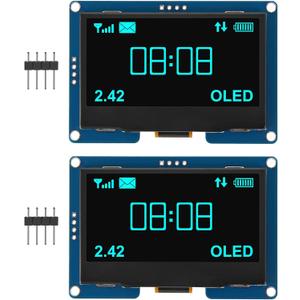 AITRIP 2PCS 2.4" 2.42 inch 128x64 OLED LCD Display Module SSD1309 12864 4 Pin IIC I2C Serial Interface for Arduino UNO R3 C51-Blue Light