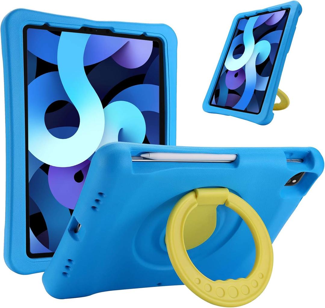 ProCase Kids Case for iPad Air 10.9" 5th Gen 2022/4th Gen 2020/iPad Pro 11 2020/2018, Shockproof Rotate Handle Fold Stand Lightweight Kids Friendly Case Blue