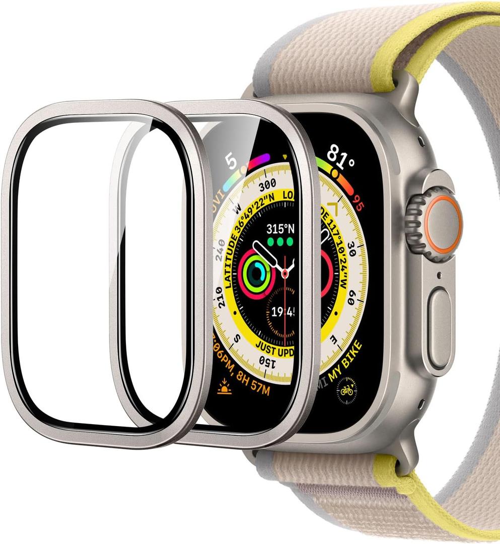 ESR 2 Pack Armorite Screen Protector for Apple Watch Ultra 3 /Ultra 2 /Ultra (49 mm), Military Grade Protection, Tempered Glass Film with Aluminum Alloy Frame, Keep Original, Titanium
