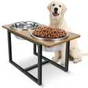 Spacnom Elevated Dog Bowls for Large Dogs, Raised Dog Bowl Stand with Two XLarge Stainless Steel Bowls for Dogs, 3.5L Capacity, Rustic Walnut