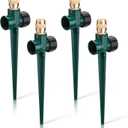 Tioncy 4 Pack Metal Lawn Sprinkler Automatic Garden Water Sprinkler on Spike Base 360 Degree Rotation with Adjustable Brass Nozzle for Lawn Garden Yard(Green)