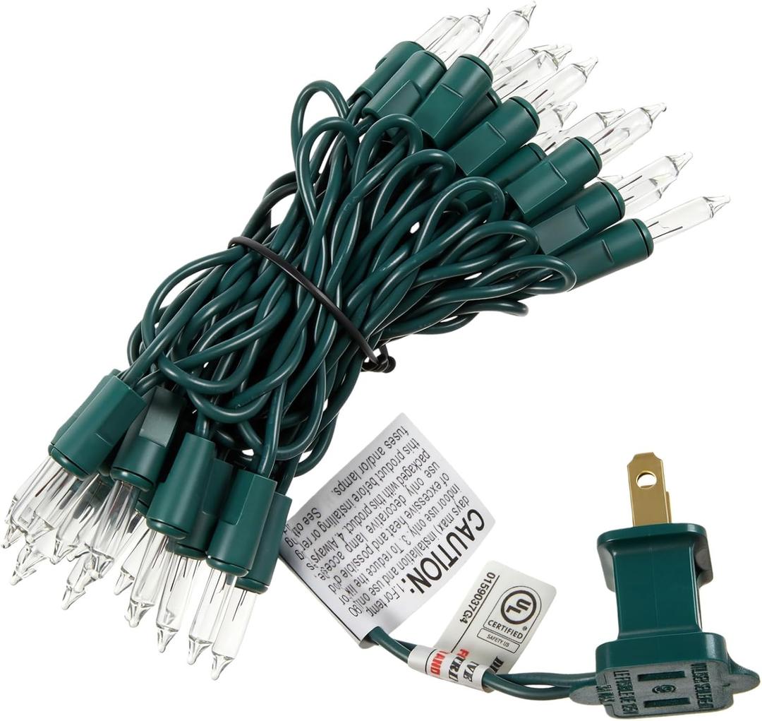 Mini Christmas Lights String Warm White Vintage Short Strand String Lights, Clear Bulbs Wire Fit Light up Christmas Decorations(35 Bulbs No Connectable, 8.5ft, Green)