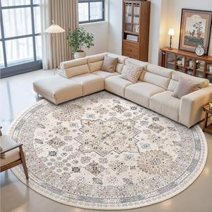 zesthome 9ft Round Rugs for Living Room, Non-Slip Washable Round Area Rugs, Ultra-Thin Large Circle Rugs, Soft Low Pile Rug for Bedroom, Kitchen - Vintage Stain Resistant Round Rug (Beige,9'x9') zesthome 9ft Round Rugs for Living Room, Non-Slip Washable Round Area Rugs, Ultra-Thin Large Circle Rugs, Soft Low Pile Rug for Bedroom, Kitchen - Vintage Stain Resistant Round Rug (Beige,9'x9')