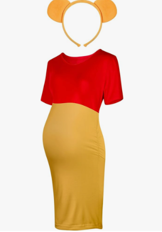 Geyoga 2 Pcs Halloween Bear Costume Kit Red and Yellow Maternity Dress Ear Costume Headband Ear Hair Hoop for Cosplay, XXL