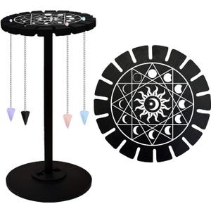 AHANDMAKER Pendulum Display Stand Wooden Pendulum Display Stand Stones Rocks Crystal Pendulum Holder with 18 Slots for Crystals Necklaces Accessories Decoration Spirit Altar Decoration - Geometric Moon Phases