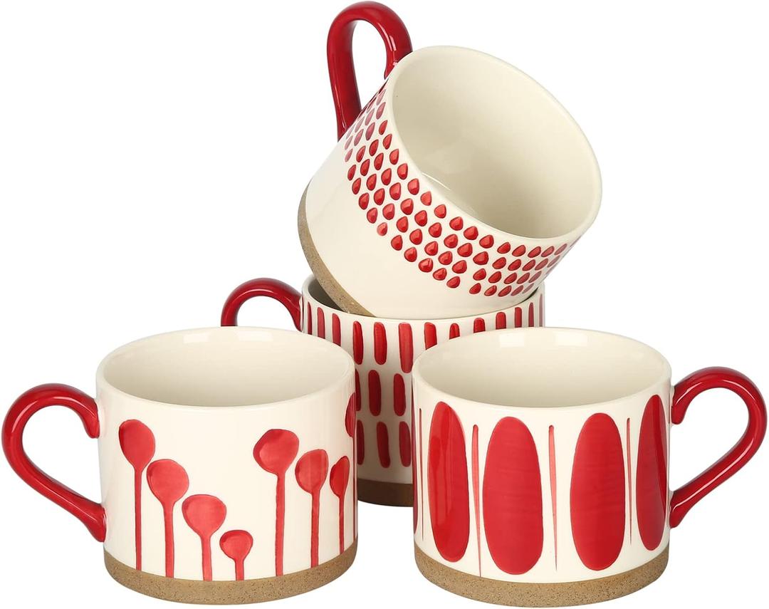 Koja 16 oz Premium Hand Painted Porcelain Ceramic Mug Set, Large Coffee & Tea Mugs, Elegant Decorative Durable Stoneware Microwave Safe Drinkware for Home Kitchen, 4-Pack