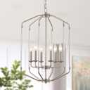 Chandliers for Dining Room, Brushed Nickel 6 Lights Large Geometric Pendant Lights Modern Farmhouse Light fixtures for Living Room Kitchen Tablle Foyer, E12 Bulb, Height Adjustable, 17.3"