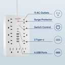 JouleLoom 20 FT Flat Plug Surge Protector Power Strip,11 Multiple AC Outlets with 6 USB Ports (2 USB C), 20 Feet Extension Cord, 1250W/10A, One Touch Switch Button, White