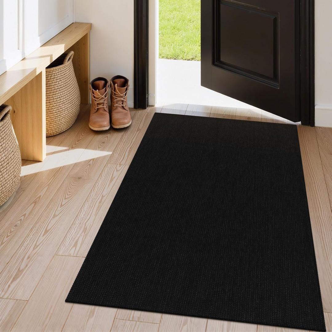 Uphome Boho Area Rug, 3x5 Machine Wasbable Rugs for Kitchen, Non Skid Low Pile Braided Cotton Farmhouse Entryway Rugs Indoor, Dirt Resistant Black Throw Rug Door Mats for Front Door Bedroom Bathroom