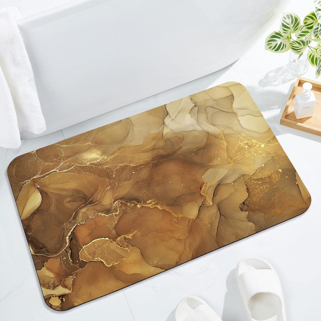 Gibelle Bath Mat Rug Super Absorbent Quick Dry Thin Bathroom Rugs Fit Under Door Non Slip Rubber Backed Bathroom Floor Mat for in Front of Bathtub Sink Shower (20"x32", Brown)