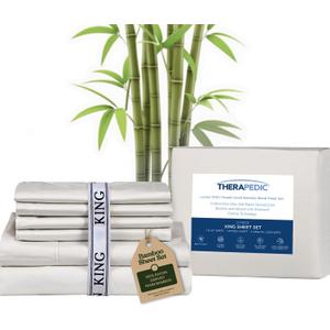 Therapedic 100% Organic Rayon Derived from Bamboo King Sheet Set | 1000TC 6-Piece Cooling Sheets Set, 16 Deep Pocket Fitted Sheet, 4 Pillowcases - Ivory
