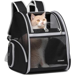 Cat Backpack Carrier Pet Backpack Carrier for Small Dogs and Medium Cat Puppy Kitten Bunny up to 15lbs, Cat Carrying Backpack Collapsible with Fully Ventilated Mesh with Safety Leash (Black)