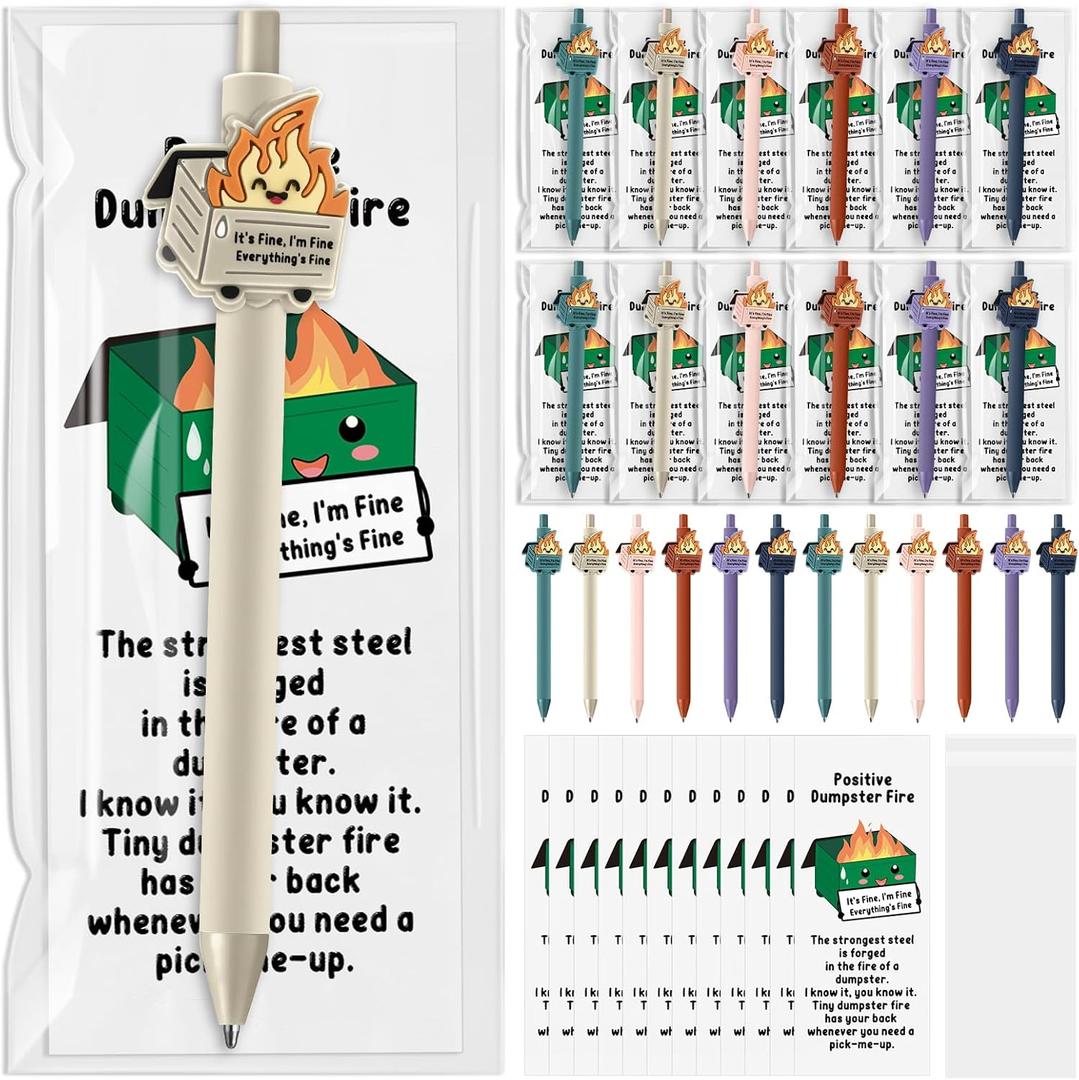 12 Sets Dumpster Fire Gifts Funny 911 Dispatcher Appreciation Gifts Dumpster Fire Ballpoint Pens and Emotional Support Bookmark Bulk for Volunteer Coworker Employee Office Desk Accessories