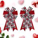 2 Pieces Valentines Bows for Wreath, Valentine's Day Wreath Bows Red Black Buffalo Plaid Bows Heart Craft Bows Ornaments Farmhouse Tree Bows for Front Door Wedding Valentines Decorations