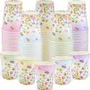 100 Pack Spring Floral Paper Cup, 9oz Tea Party Floral Cups Disposable Wildflower Paper Cups, Mother's Day Drinking Cup Bulk for Hot Cold Beverage Wildflower Party Birthday Barbecue Wedding,5 Colors