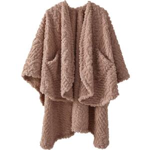 Royoliving Fuzzy Sherpa Wearable Fleece Blanket with Pockets for Adults, Ultra Soft Plush Shawl TV Throw Blankets (Blush, 58'' x 64'')