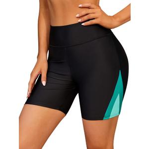 ATTRACO Women's High Waisted Swim Shorts with Pockets Bathing Suit Bottoms Long Board Shorts Plus Size (Black, S)