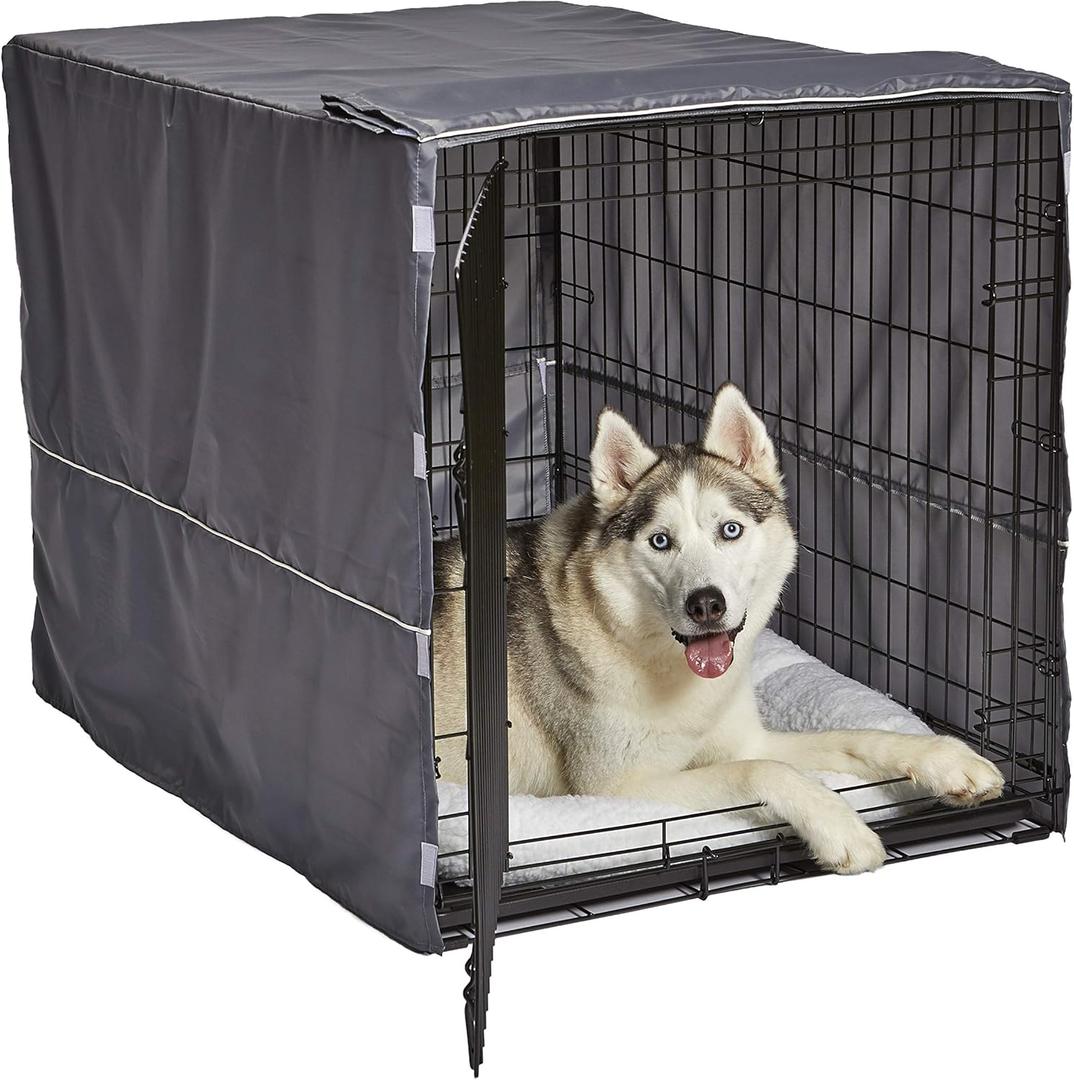 New World Large Dog Crate Cover, Polyester Privacy Kennel Cover Fits Most 42-inch Crates, Light Gray, Machine Washable, Reduces Barking & Chewing
