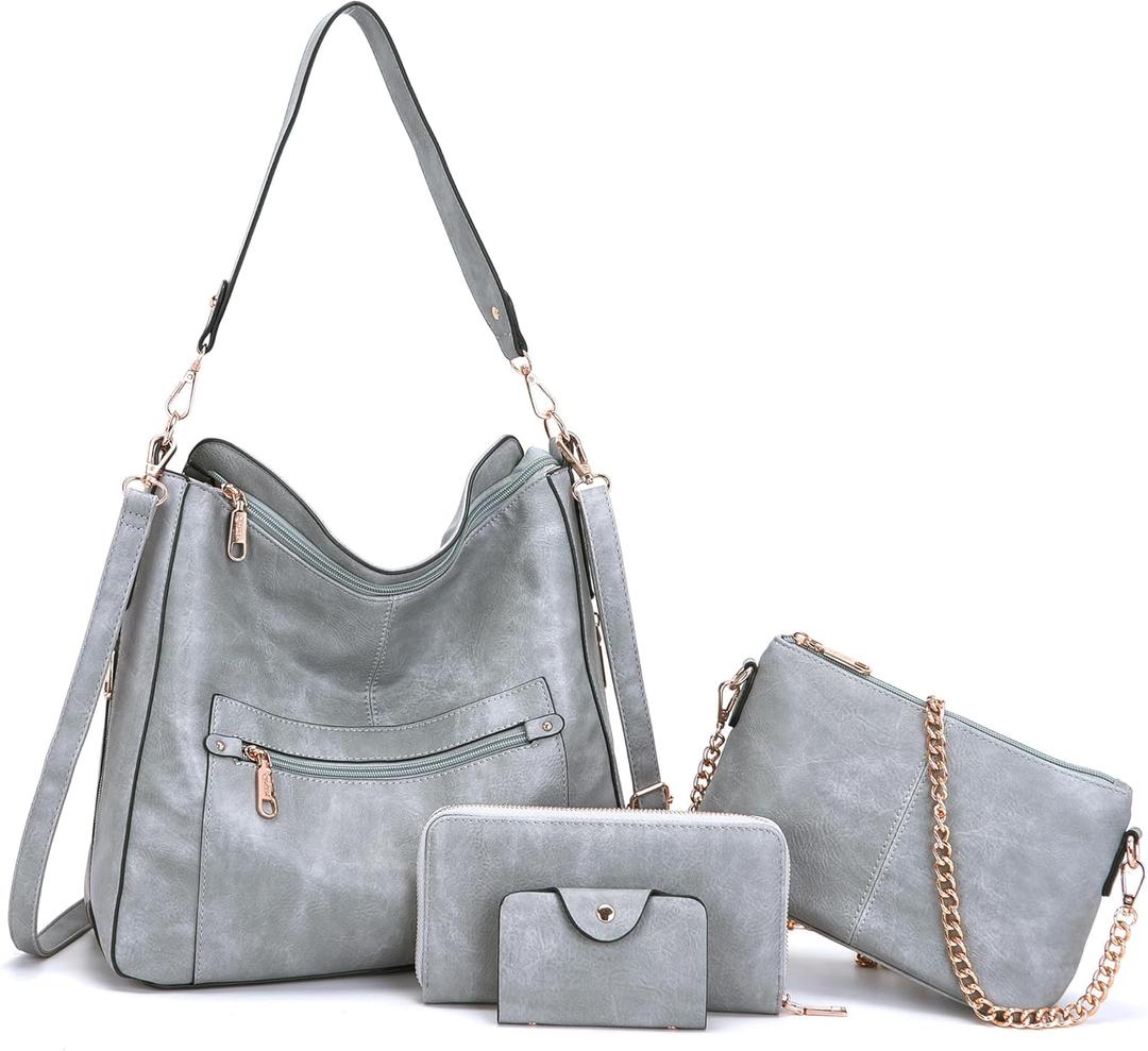 Large Crossbody Purses Set For Women Shoulder Tote Handbags Ladies Hobo Bags With Matching Wallet 4PCS (B2-3pcs/Set Greyblue)