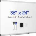 Magnetic White Board for Wall, 36" x 24" Dry Erase Board Kit with 2 Magnetic Dry Erase Markers, 4 Magnets, Eraser, Pen Tray & Mounting Kit  White Board Dry Erase for Home, Office, School (Silver)