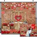 Lofaris Happy Valentine's Mothers Day Backdrops Brick Wall Wood Door and Red Rose Flower Love Heart Lights Background Birthday Baby Shower Party Decor Portrait Photo Booth Props 10x10ft