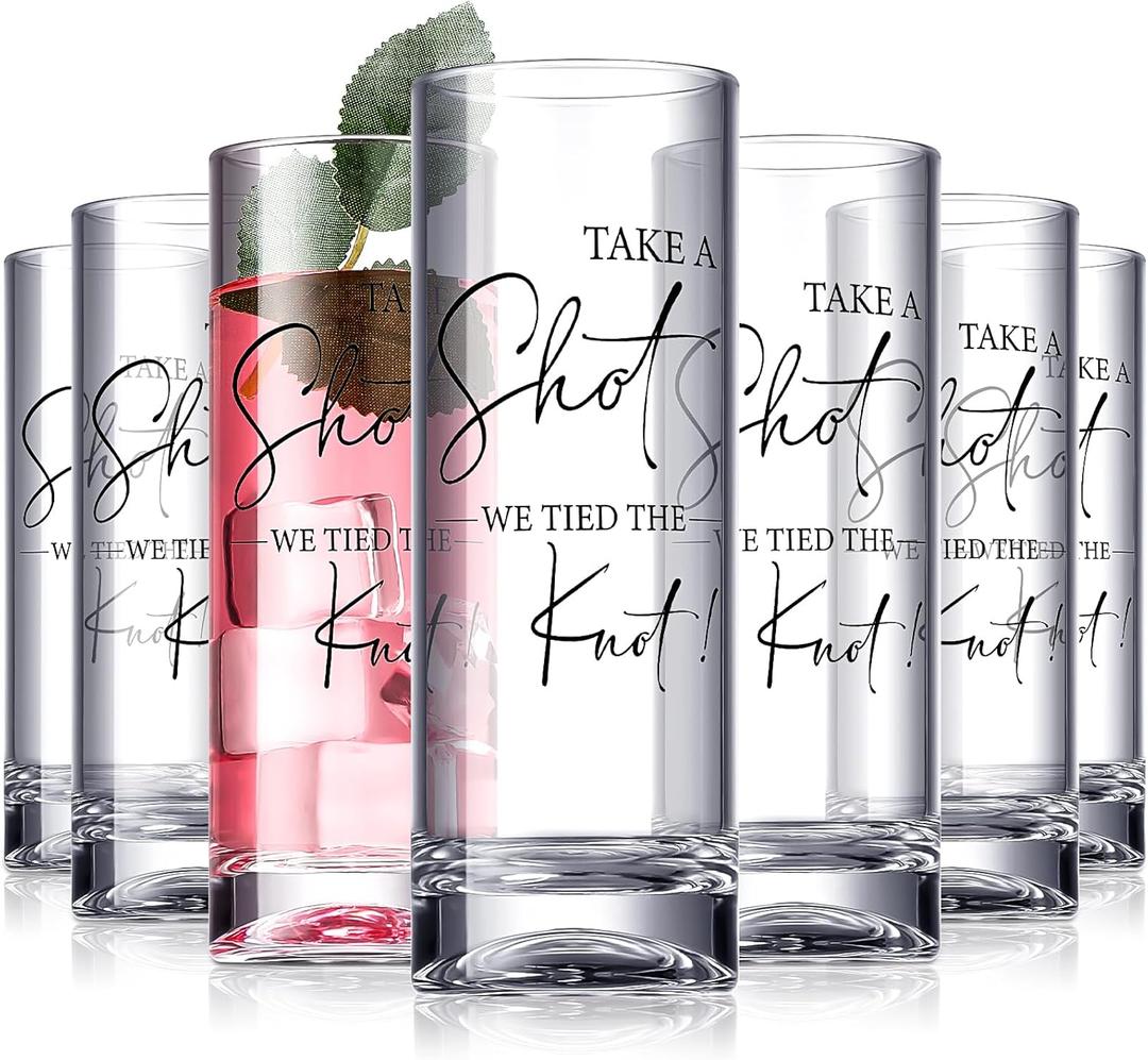 Sliner 72 Pcs Wedding Tall Shot Glasses Set, 2oz Acrylic Take a Shot We Tied the Knot Shot Glasses with Heavy Base, Liquor Bottles Bulk for Whiskey Tequila Vodka Newlyweds Anniversary Bridal Shower