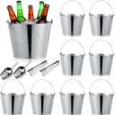 Zopeal 12 Pcs Galvanized Beer Bucket Set, Includes 8 Metal Ice Buckets 5qt with 2 Scoops & 2 Tongs, Round Slive Pails Bulk for Weddings Birthday Beach Pool Party Supplies Summer Table Centerpieces