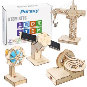 Poraxy 4 in 1 STEM Kits, STEM Projects for Kids Ages 8-12, Assembly 3D Wooden Puzzles, Building Toys, Educational Science Craft Model Kit, Gift for Boys and Girls 8 9 10 11 12 Years Old, Marble Run