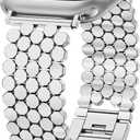 Minyee Compatible with Apple Watch Band 41/40/38/44/45/46/49/42mm Women, Dressy Honeycomb Metal Strap Designer Gold Silver Link Bracelet Wristband for iWatch Series 10 9 8 7 6 5 4 3 Ultra SE (38/40/41/42mm(Serise 10))