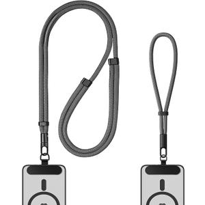 Anti-Theft Phone Lanyard 2 Pack, Includes 2 Metal Tabs, Adjustable Phone Wrist Strap & Neck Lanyards, Secure Fit for Most Phone Cases, Universal for Men & Women (Fits iPhone/Samsung/Google)(Deep Gray)
