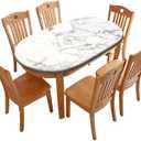 Fitted Oval Tablecloth with Elastic Edge, White Marble Lines Washable Wipeable Table Cover, for Indoor Holiday Family Banquet and Outdoor Patio Use, 68 inch x 48 inch