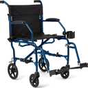 Medline Ultra Lightweight Transport Wheelchair for Adults, Foldable, 19-Inch Seat Width, Blue Frame, Black Upholstery