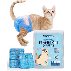 MICOOYO Disposable Cat Diapers, Cat Diapers for Female Cats with Ultra Stretchy, Puppy Diaper Super Absorbent, Fit for Cats in Heat or Incontinence, 20 Count Small Size