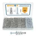 Metal Self Drilling Drywall Anchors,110PCs Hollow Zinc Sheetrock Anchors and Screws Kit, 55 Heavy Duty Wall Anchors and 55 Pan Head Screws,60LB Hanging