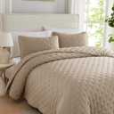 WDCOZY Beige Cloud Queen Size Quilt Set, Tan Lightweight Farmhouse Bedspread, Rustic Country Coverlet, Taupe Camel Soft Bedding, Thin Comforter for All Season - 3 Pieces, 90x90 inches