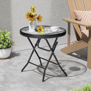 Foldable Side Table with Tempered Glass Top 18" Outdoor Folding Side Tables Small Glass Patio Table for Porch Yard Balcony Deck Lawn Dining Garden (Black)