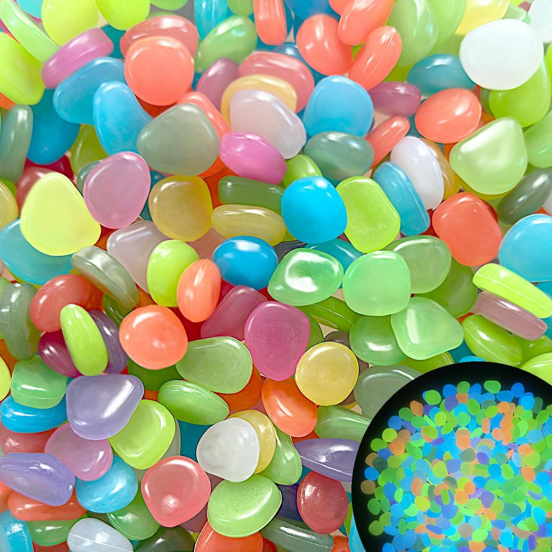 Glow Pebbles, 200 pcs Glowing Rocks, Glow in The Dark Stones for Outdoor Decor, Garden Lawn Yard, Luminous Pebbles for Landscaping, Walkway Pathway, Aquarium Fish Tank Rocks (Star Multicolor)